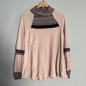 Free People Women’s Pink and Purple Croshet Long Sleeve Top Size S